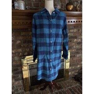 Metropolitan Ladies Blue Plaid Long Flannel Shirt Size Medium Vintage